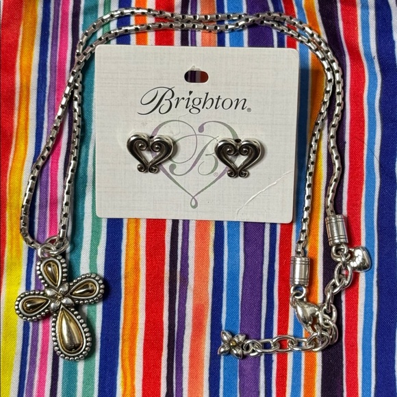 BRIGHTON RETIRED GRACE REVERSIBLE SILVER GOLD CROSS NECKLACE & GENOA EARRINGS - Picture 6 of 11